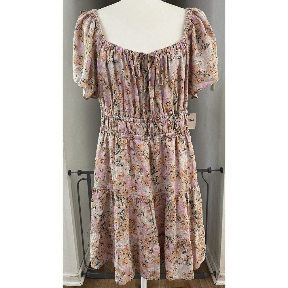 NWT Arizona Jean Co Floral Print Dress XXL Cotton Rayon Blend Short Sleeve